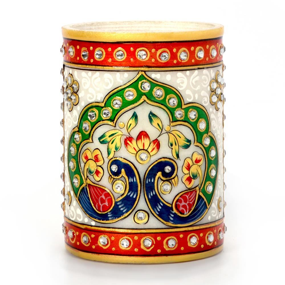 Little India Golden Meenakari Jali Cut Work Colorful Pen Stand 405 Little India Golden Meenakari Jali Cut Work Colorful Pen Stand 405