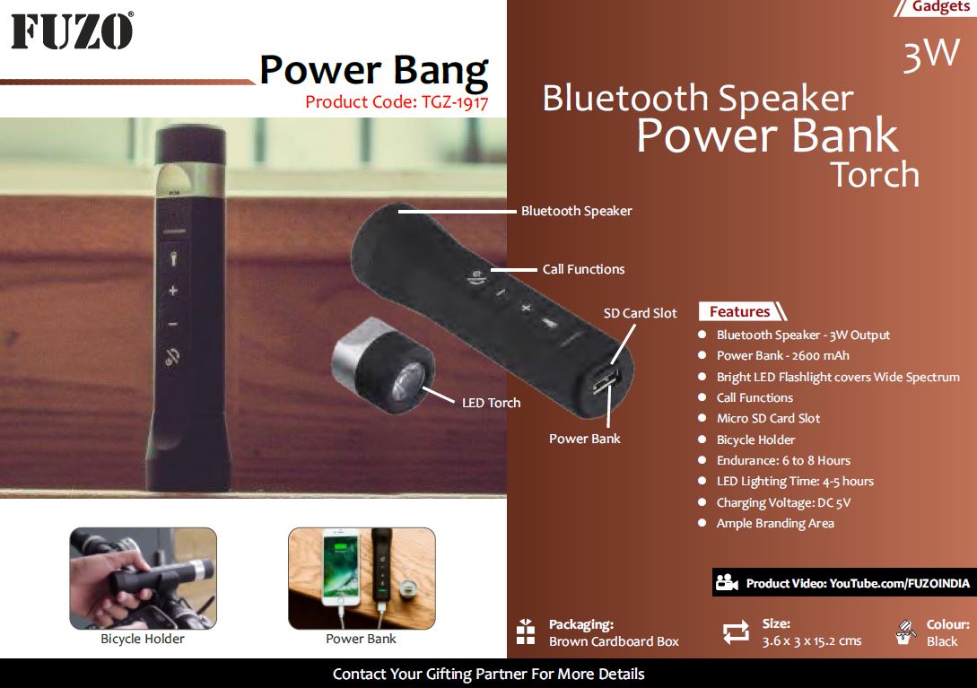 bt speaker with torch & power bank