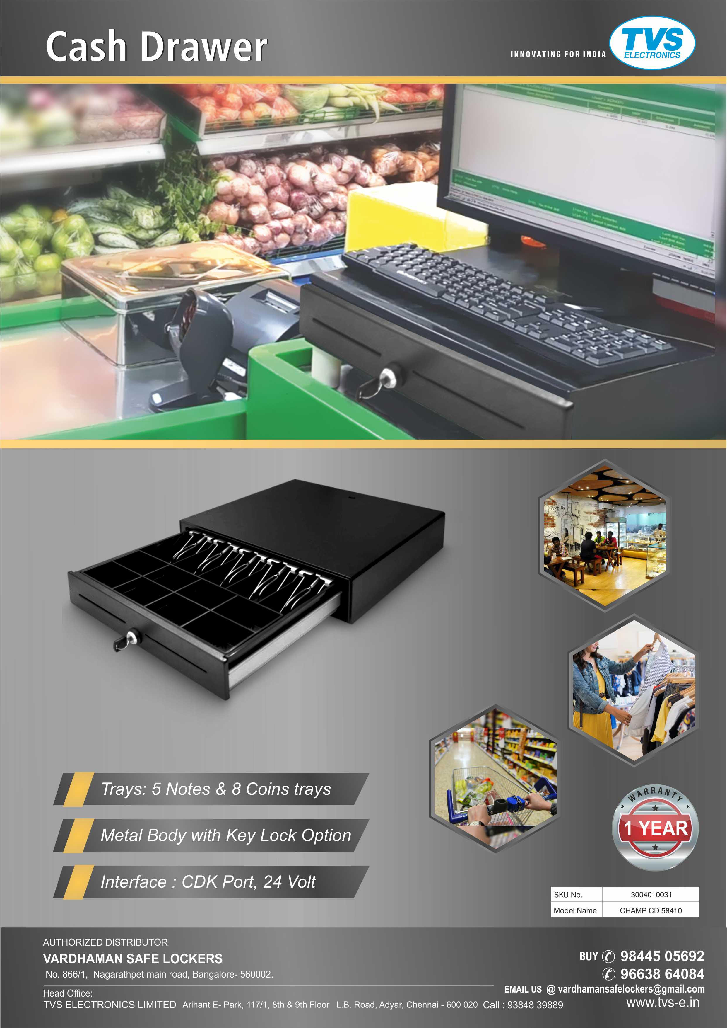 Tvs Pos Cash Drawer Heavy Duty Metal Drawer Vardhaman Safe Lockers