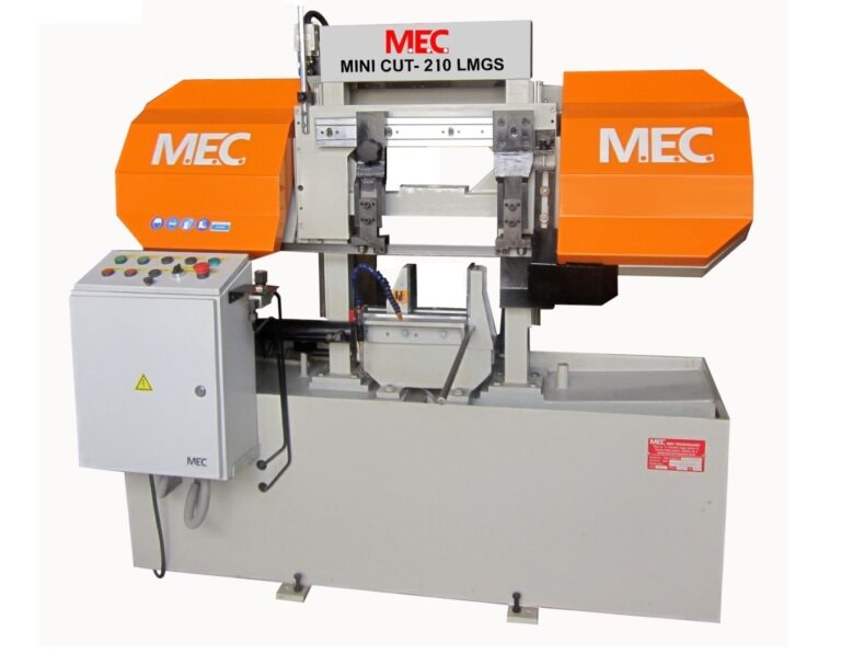 We manufacture, supply and export the best range of horizontal bandsaw machines. We deal in a wide range of these machines including swing type and double column semi automatic bandsaw machines and fully automatic machines as well as special purpose automatic double column bandsaw machine. 210 LMGS – Semi Automatic Double Column Band Saw Machine on Pre-hardened LM guideway for smooth operation and high accuracy specially designed for providing high productivity in low investment.FEATURES-Hydraulic job clamping.Hydraulic cylinder feed control.Auto Saw Off after finishing cut.Auto Head Up after finishing cutMachine with easy control & working height 700 mm.Hydraulic Power Pack with easy maintenance.Double Acting Hydraulic Cylinder for Main vice Clamping & De-clamping.Infinitely variable Feed Control Valve for Setting the Cutting feed & upward movement by hydraulic cylinder.Electrical control panel with high quality switchgears.PLC controlled electrical control operation.Optional Bundle Clamping Arrangement.Optional Numeric control high accuracy indexing.TECH SPECIFICATIONS-Cutting Capacity Round – 200, Rectangle – 200 X 200Cutting Speed 20 – 60 mtr/min.Blade Size 2910 x 27 x 0.9 mmBlade Tension ManualSaw Motor 2.0 HPHydraulic Motor 0.5 HPCoolant Motor 0.12 HPJob Clamping HydraulicJob Indexing (MM) ManualHydraulic Reservoir (Ltr) 25 Ltr.Over all Dimension 1360 x 600 x 1100 mm