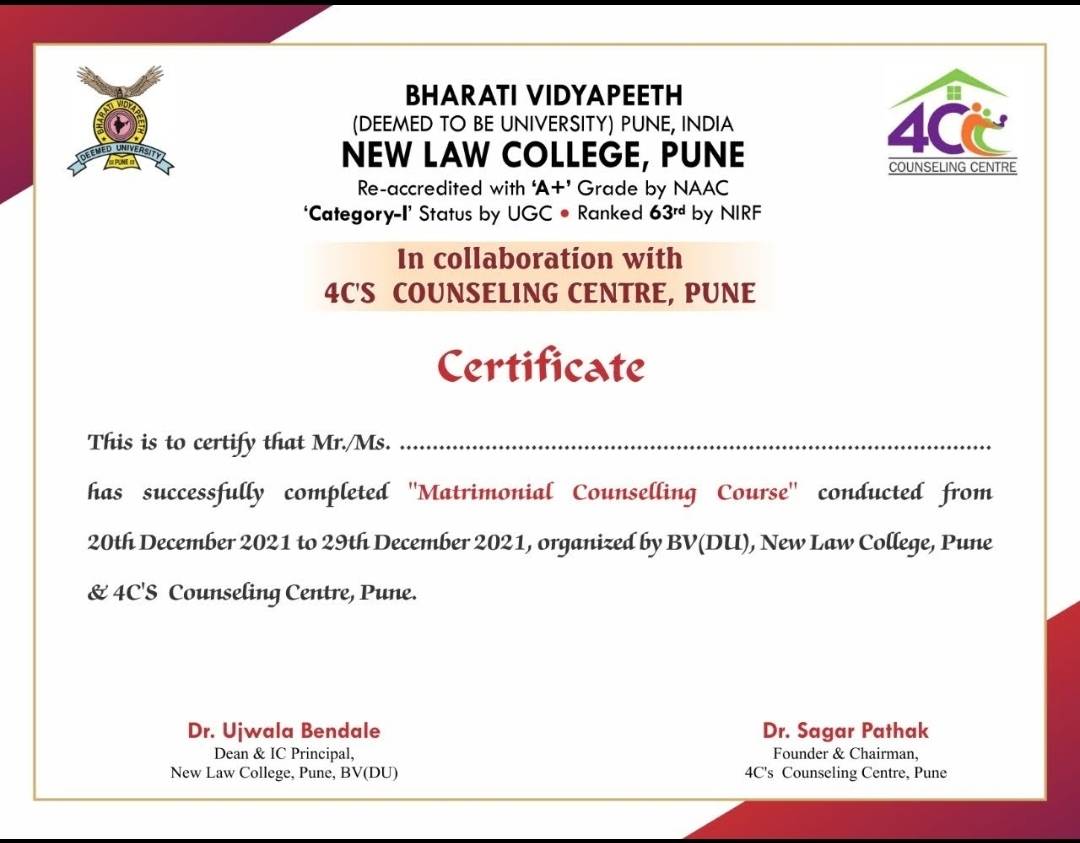 Matrimonial counselling course certificate awar... main image