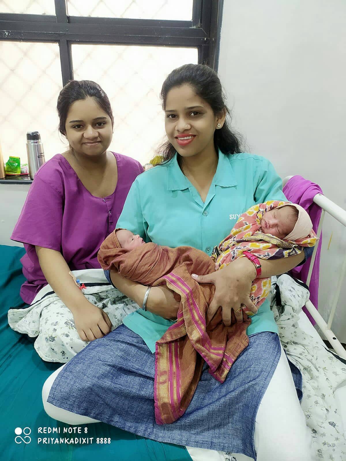 Twins baby (baby girl and baby boy delivery at ... main image