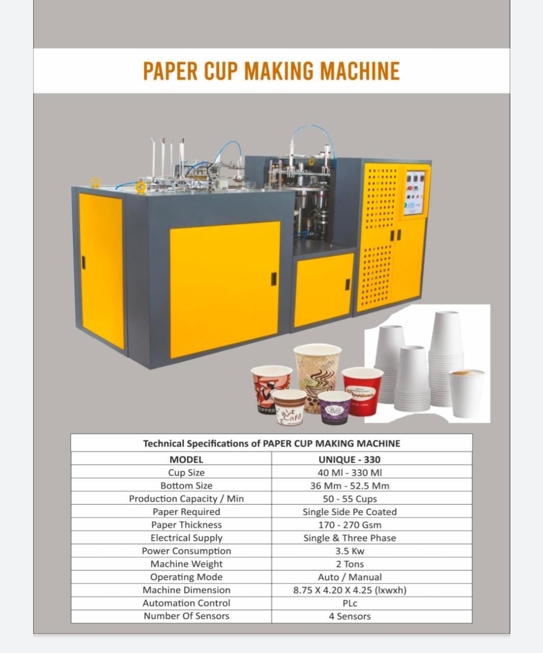 Use and Throw Paper Cup Making Machine in Coi Unique India Paper Teknix