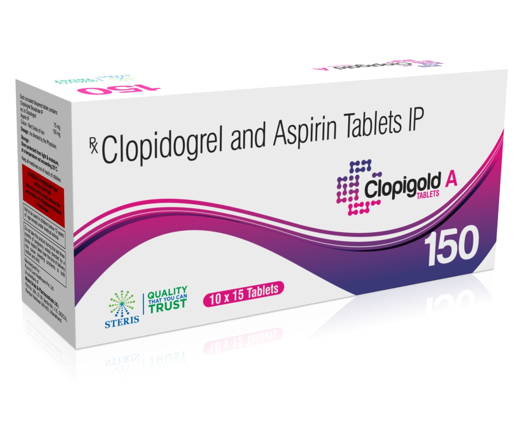 Clopidogrel 75 mg & Aspirin 150 mg CLOPIGOLD Steris Healthcare PVT Ltd