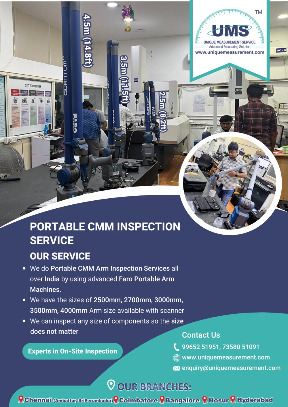 Faro arm portable cmm ins UNIQUE MEASUREMENT SERVICE in Chennai, India