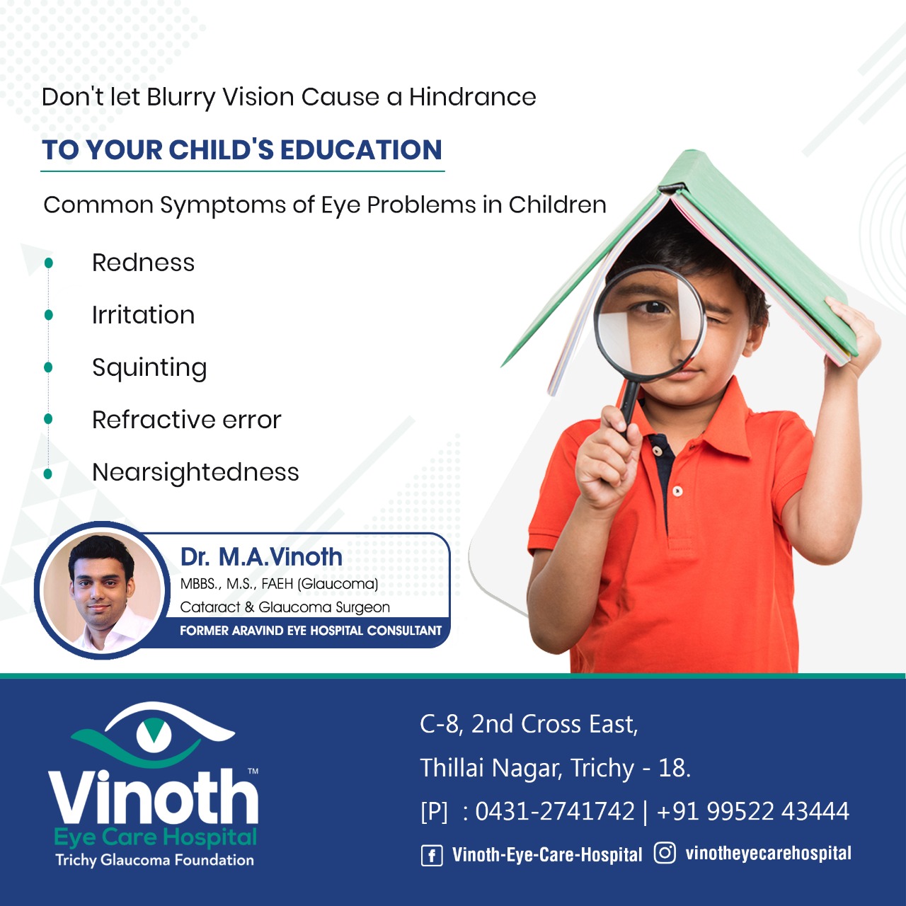 top 10 eye hospital in trichy Vinoth eye care hospital strives to