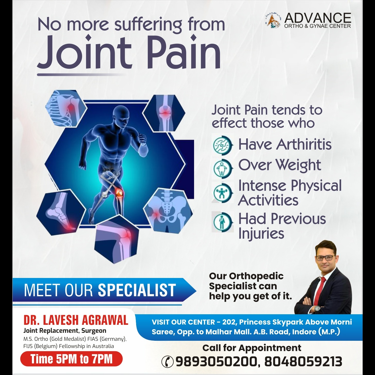 Best Joint Replacement Surgeon in Vijaynagar Indore 
Dr. Lavesh Agrawal at Advance Ortho & Gynae Cen... main image
