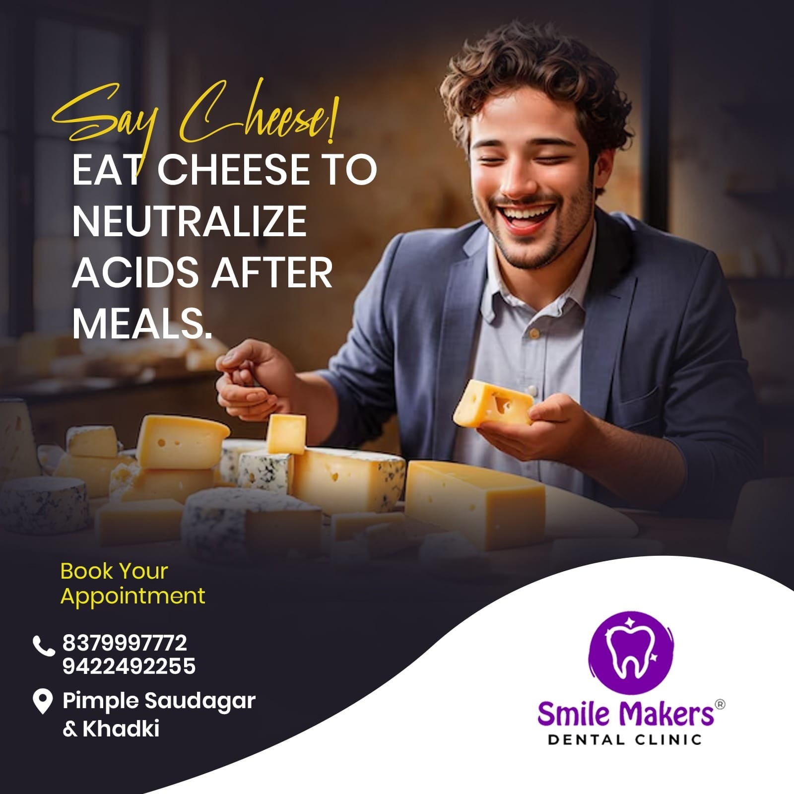 Best dental clinic in pimple saudagar !

Say cheese! 🧀 Your tasty ally in neutralizing acids after ... main image