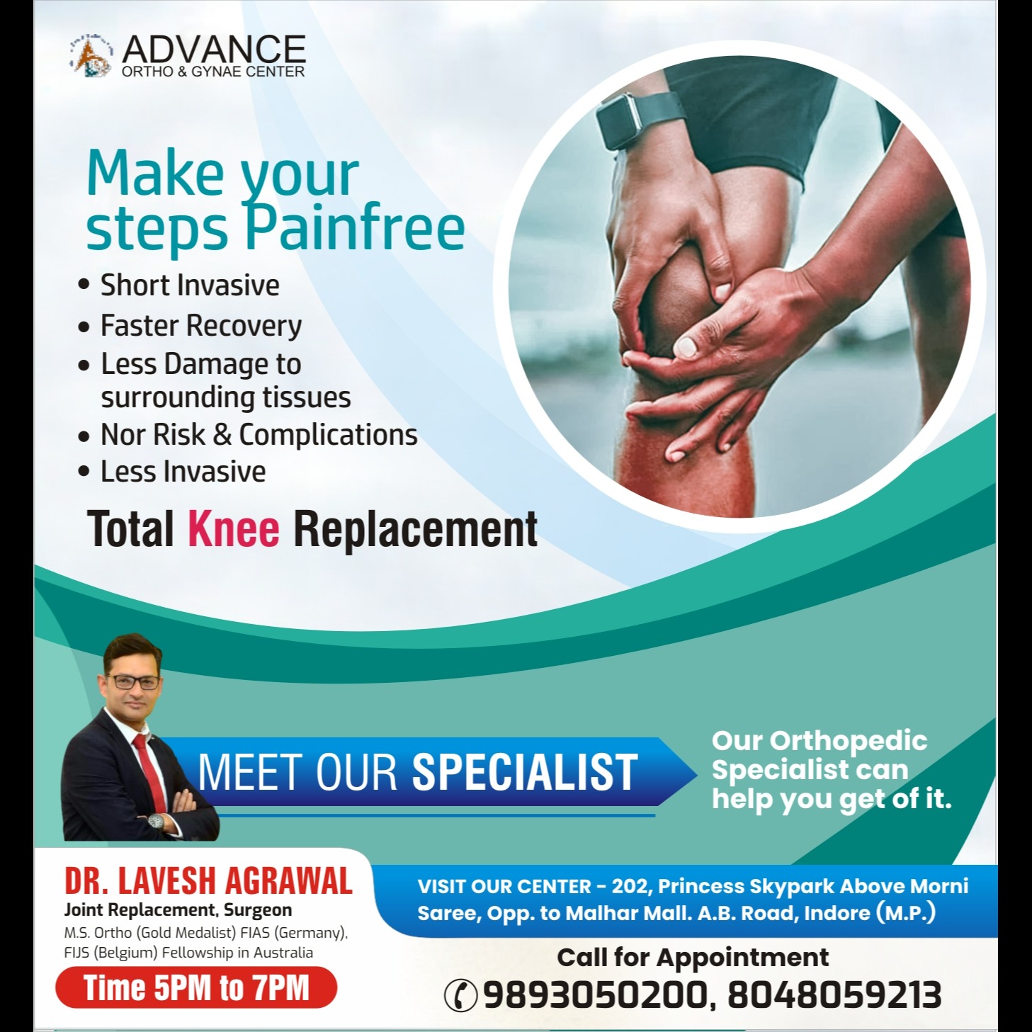 Total Knee Replacement Surgeon in Indore
Dr. Lavesh Agrawal at Advance Ortho & Gynae Center in Indor... main image