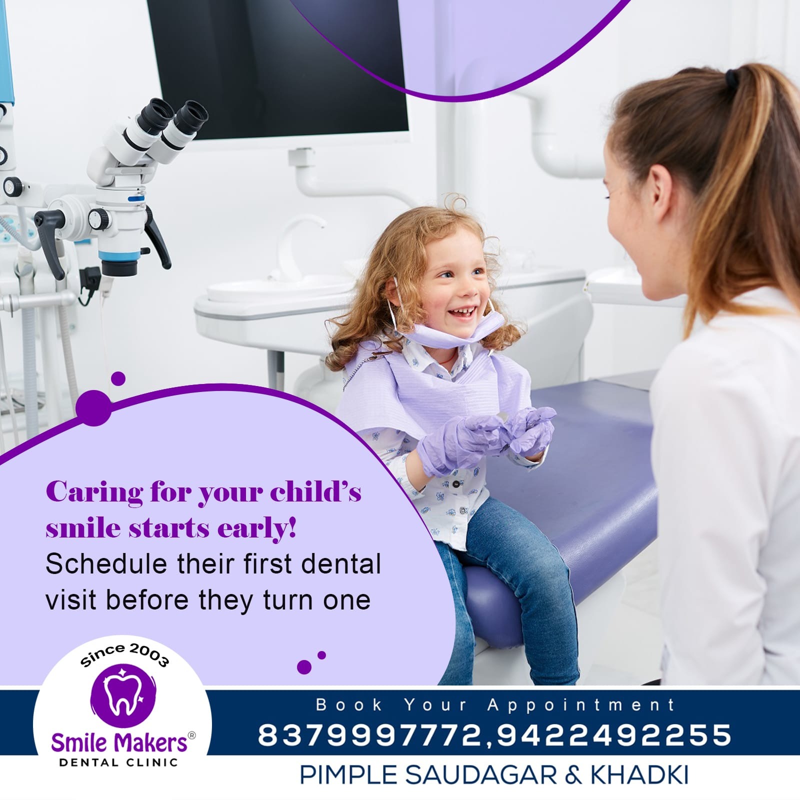 best pediatric dentist in pimple saudagar! It's important to check a child's teeth before they turn ... main image