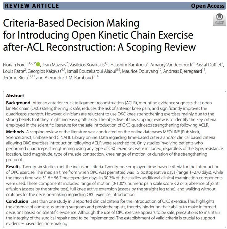 LATEST ➡️ Criteria Based Decision Making for Introducing Open Kinetic Chain Exercise after ACL Recon... main image