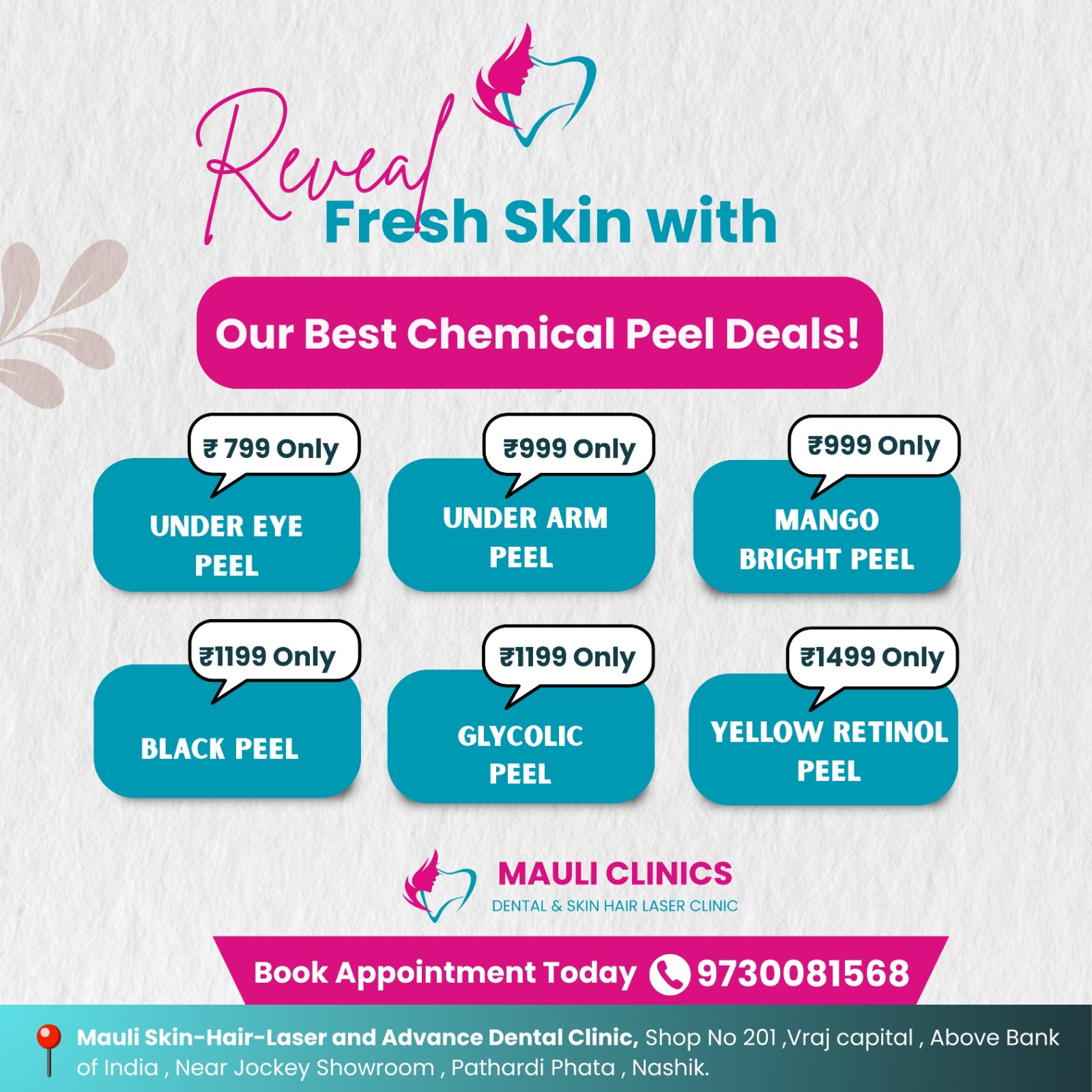 BEST CHEMICAL PEEL TREATMENT IN PATHARDI PHATA.  Mauli skin Hair Laser And Advance Dental clinic off... main image