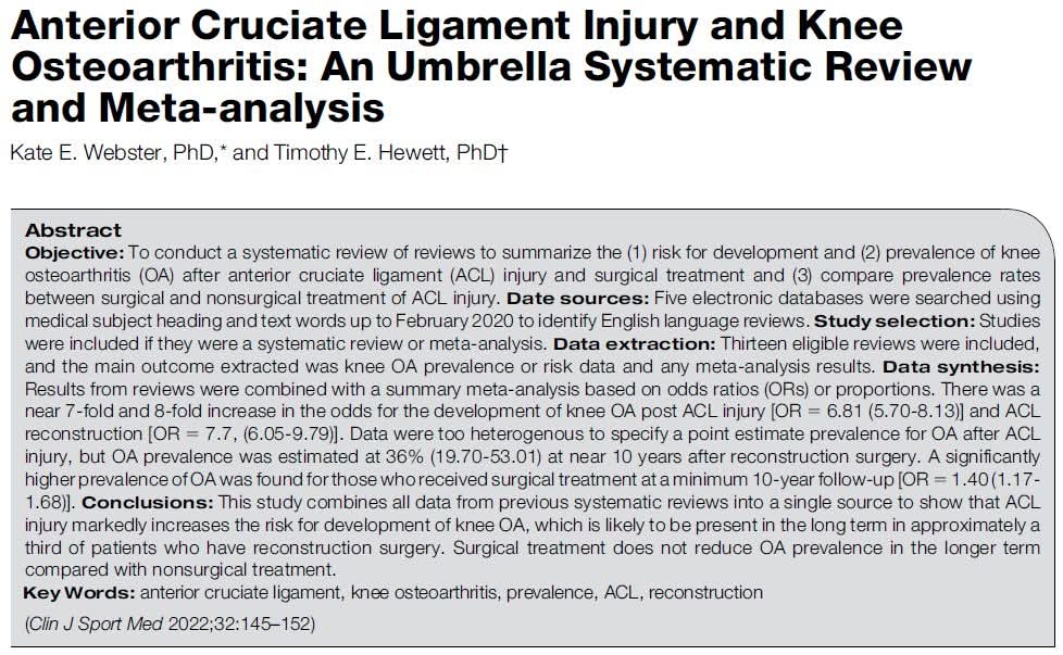 Risk of Knee Osteoarthritis following ACL Injury main image
