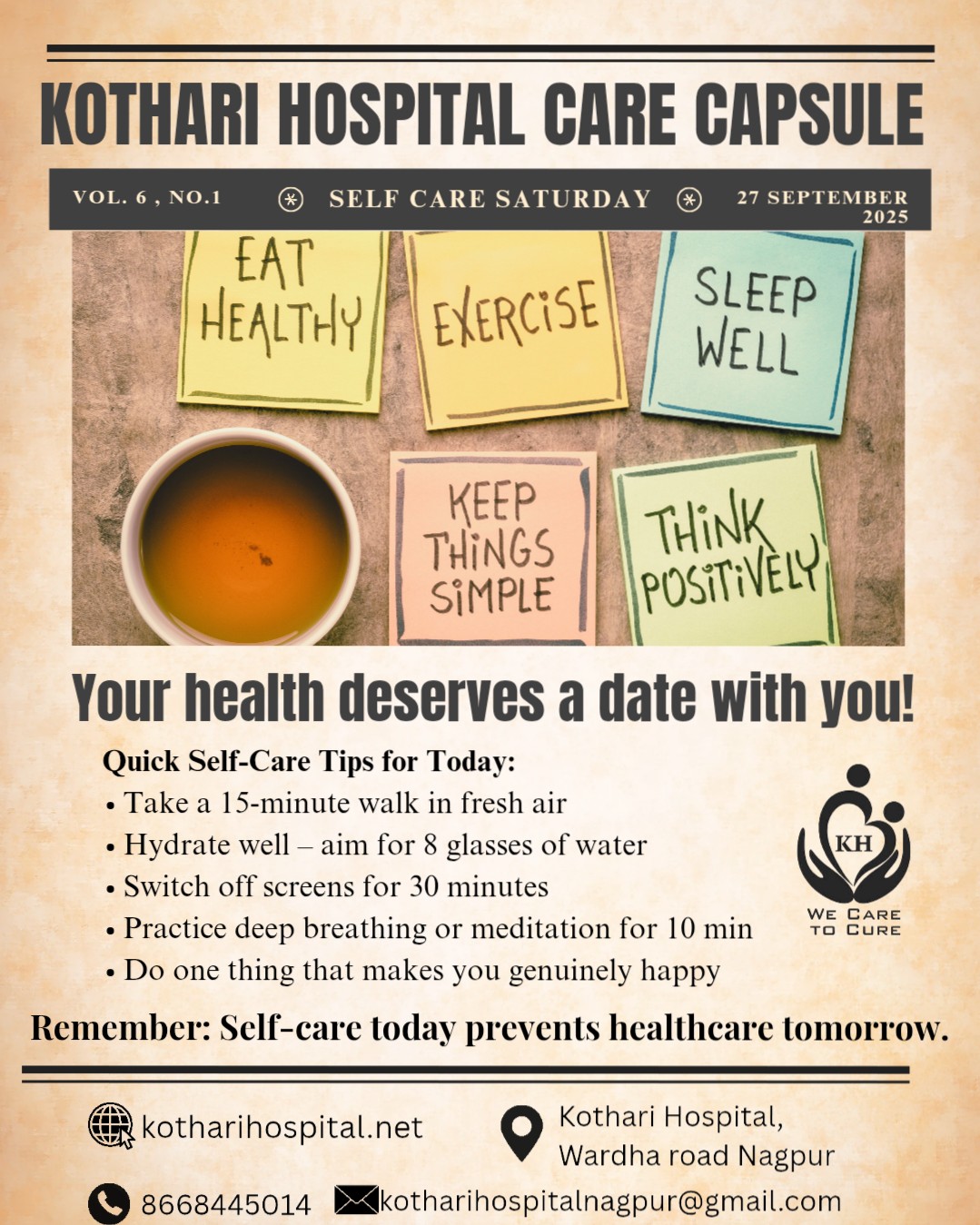 Kothari Hospital care capsule
Presents : Self Care Saturday main image