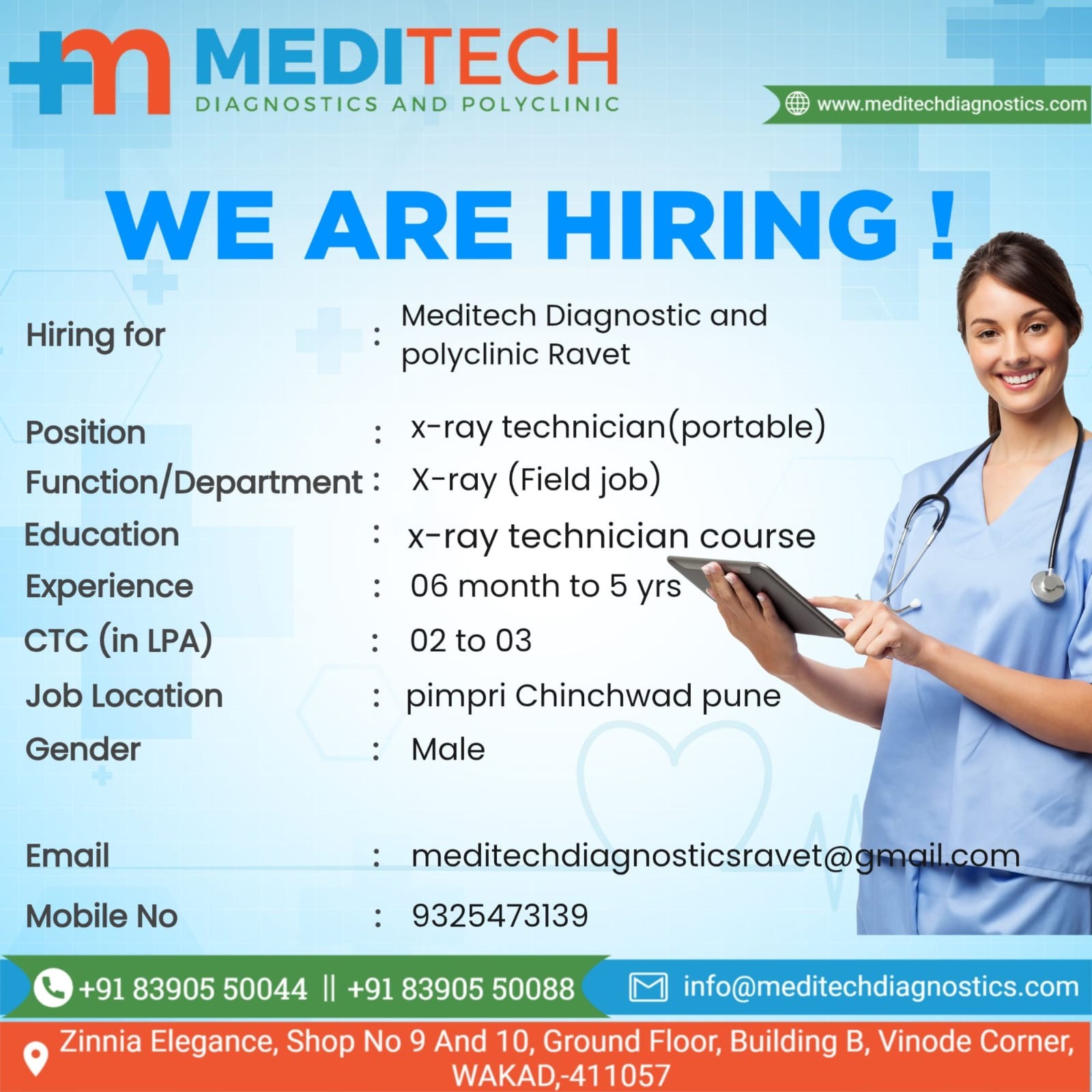WE ARE HIRING! 
Hiring For: Meditech Diagnostic and Polyclinic Ravet

Position : x-ray technician (p... main image