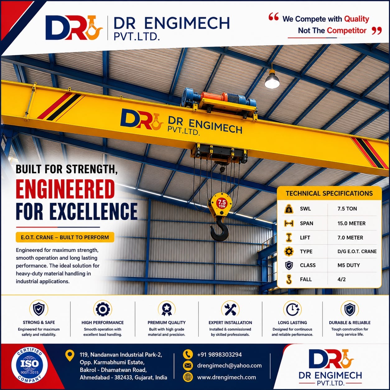 ποΈ 7.5 Ton Double Girder EOT Crane β Precision Engineered for Reliable Heavy-Duty Lifting