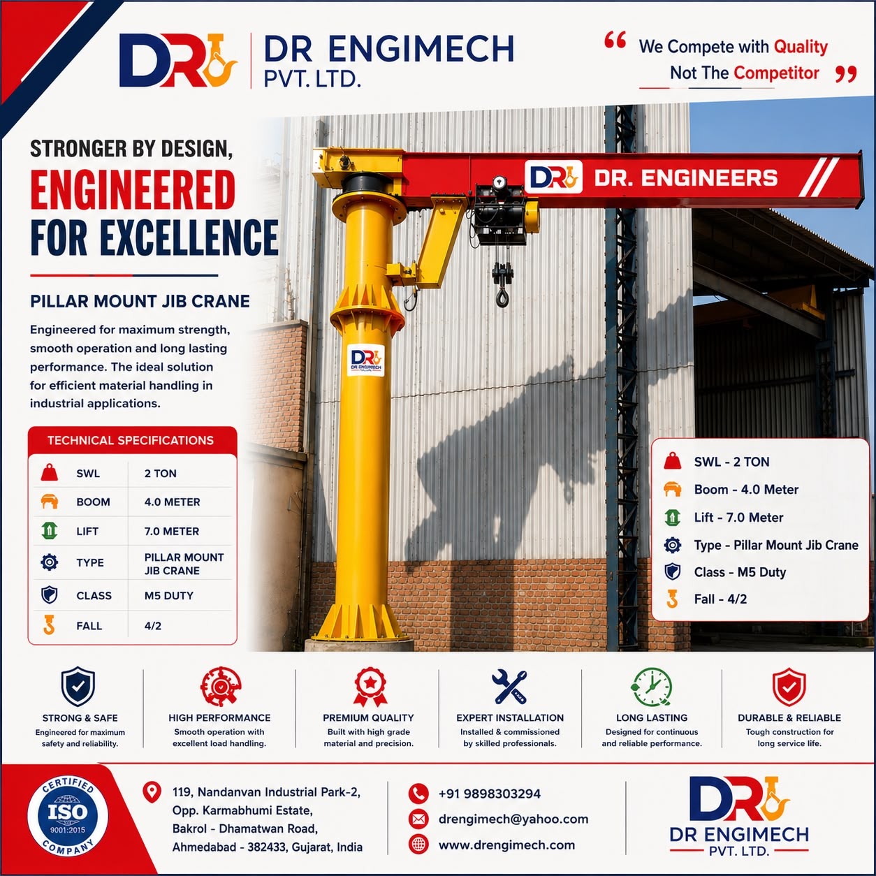 ποΈ 2 Ton Pillar Mounted Jib Crane β 360Β° Efficient Lifting for Smart Industrial Workstations