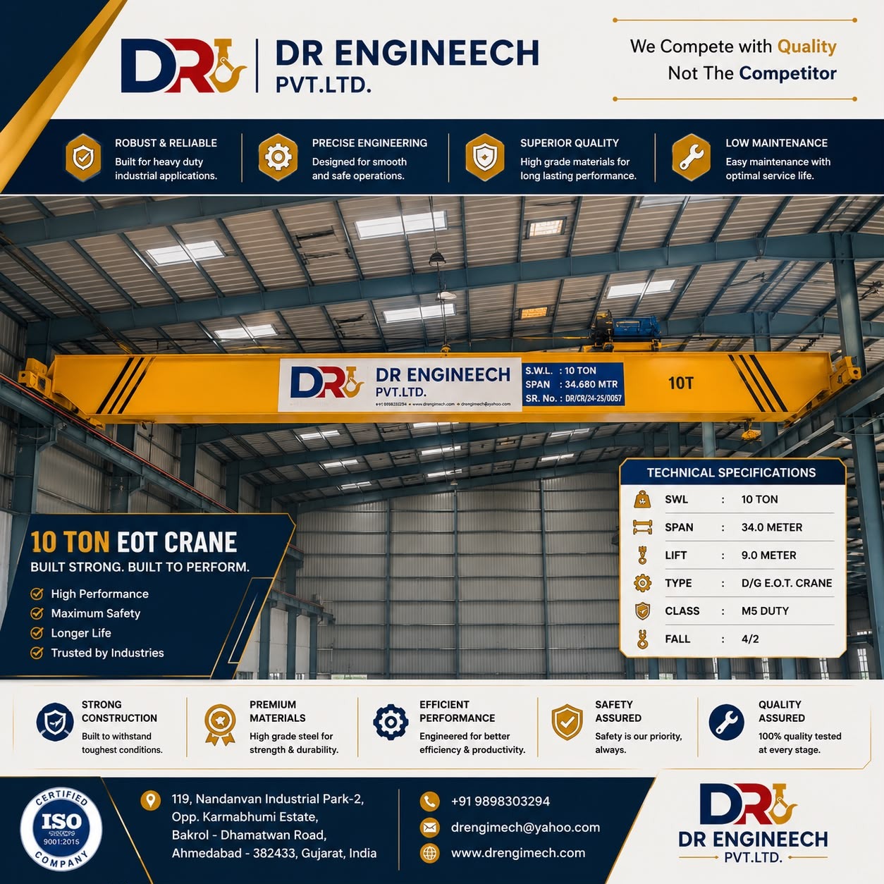 ποΈ 10 Ton Double Girder EOT Crane β Extra Long 34 Meter Span for Superior Industrial Performance