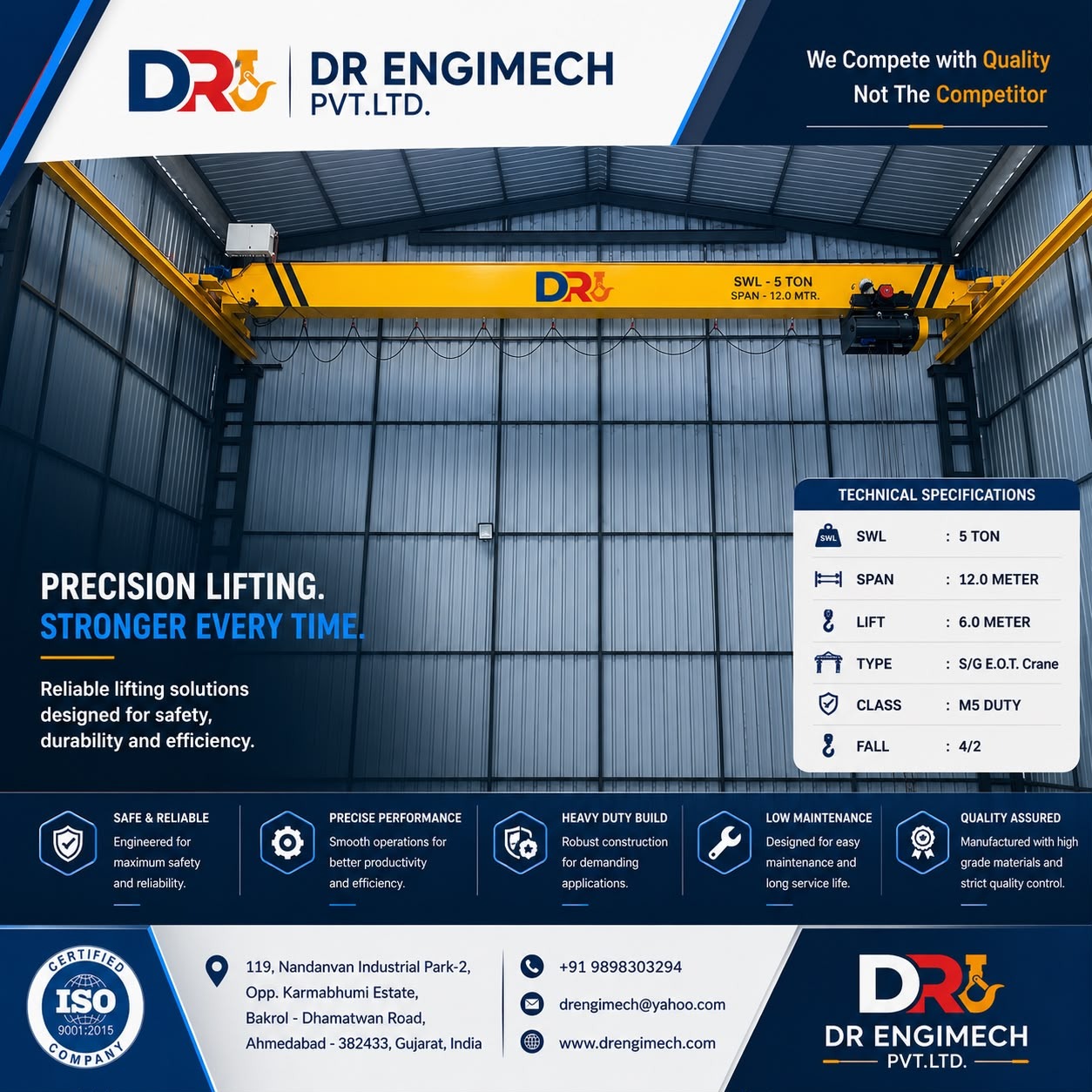 ποΈ 5 Ton Single Girder EOT Crane β Engineered for Precision, Built for Industrial Performance