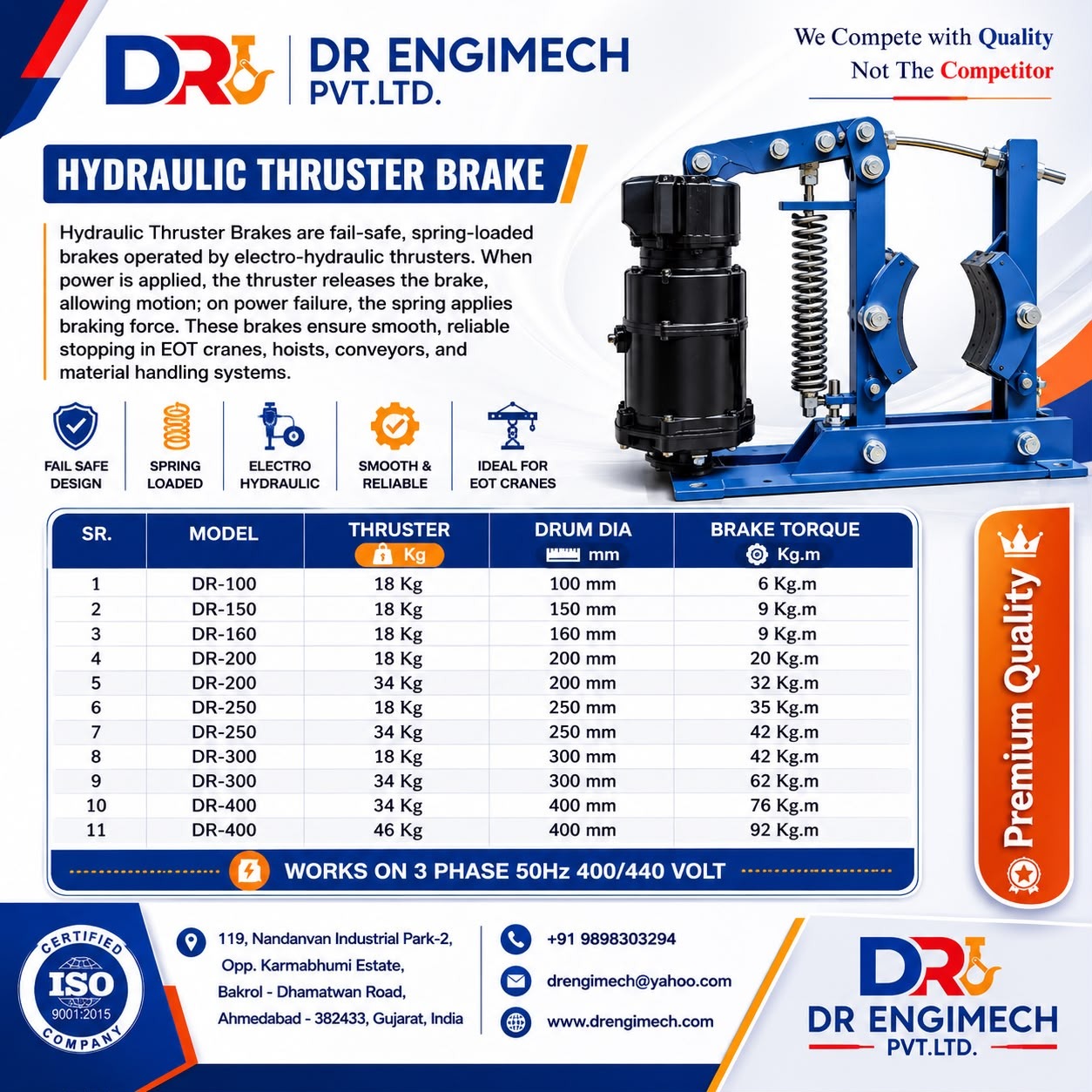 Hydraulic Thruster Brakes β Complete Guide to Types, Working Principle & Industrial Applications