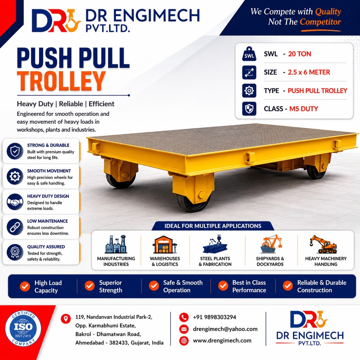 ποΈ 20 Ton Push Pull Trolley β M5 Duty | Heavy-Duty Manual Trolley for Reliable Material Handling