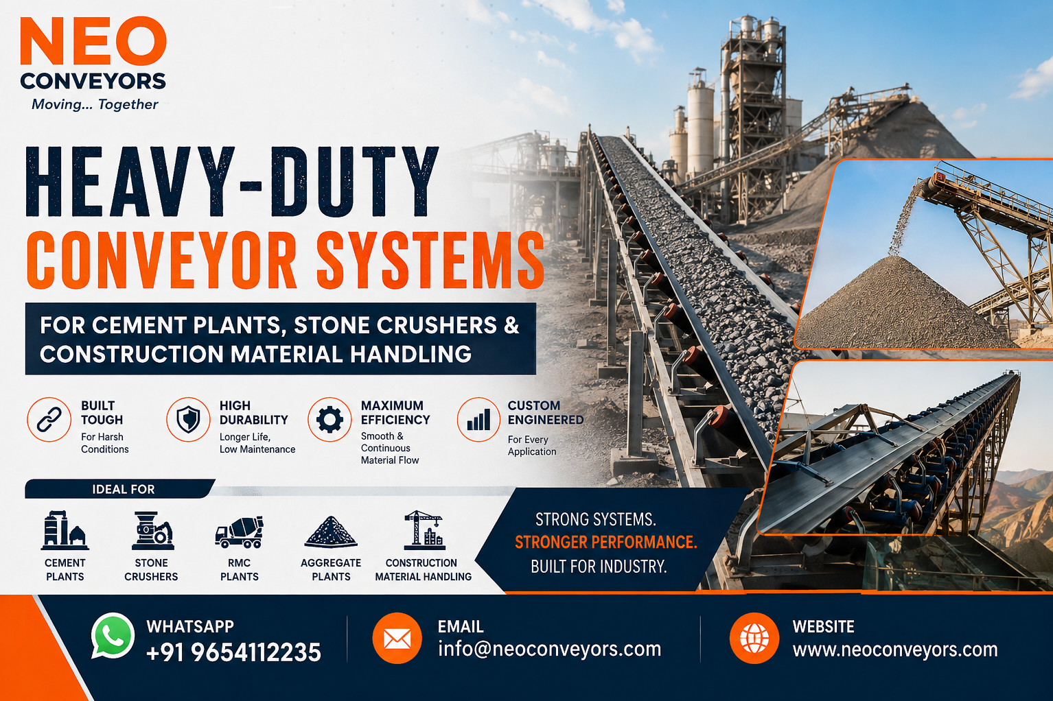 Heavy-Duty Conveyor Systems for Cement Plants, Stone Crushers & Construction Material Handling