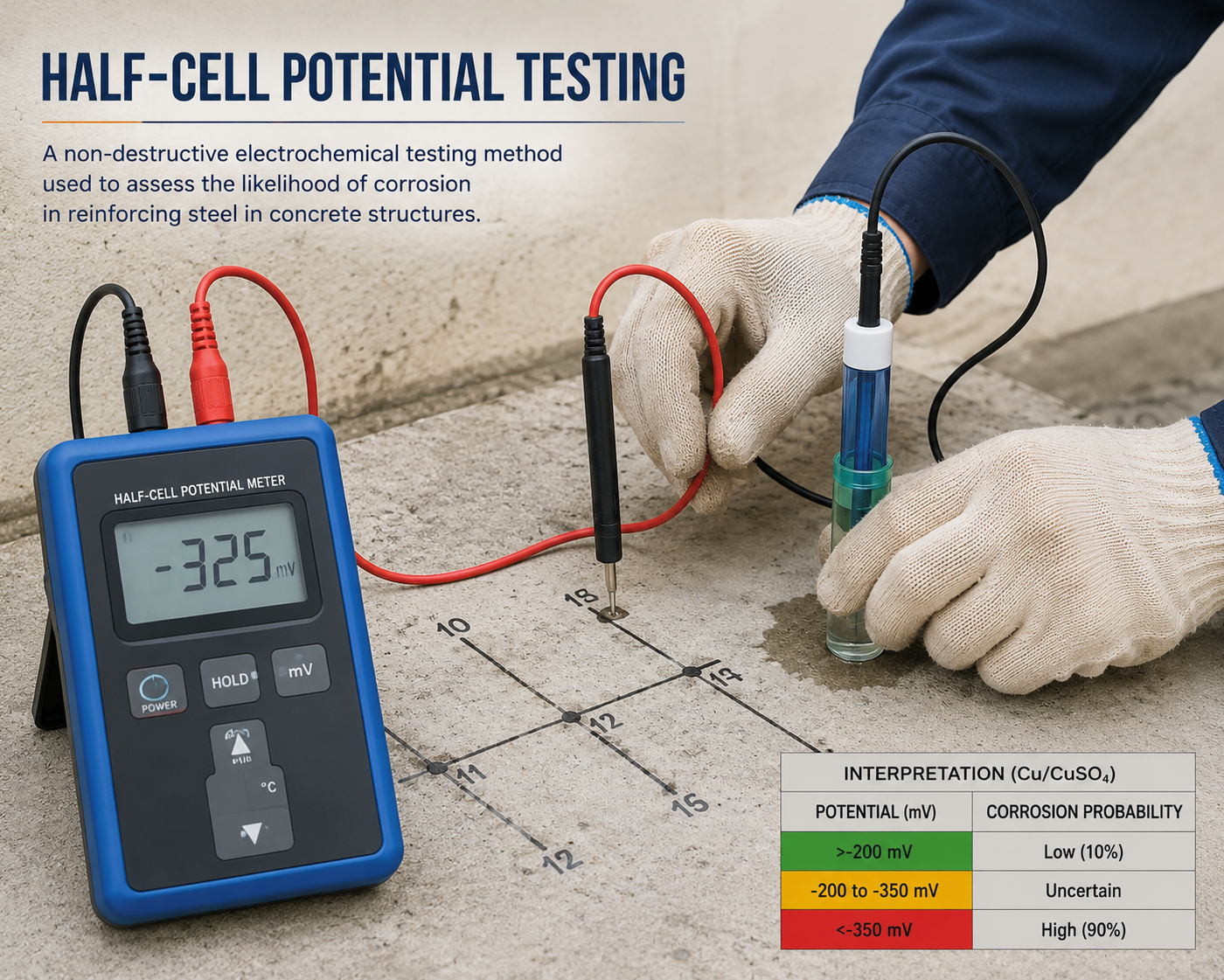 Half-Cell Potential Testing for Detecting Reinforcement Corrosion in Concrete