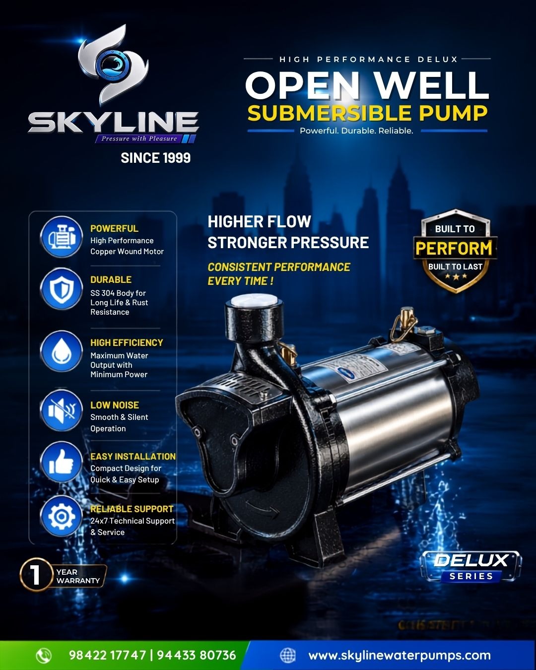 Skyline High Performance Delux Open Well Submersible Pump