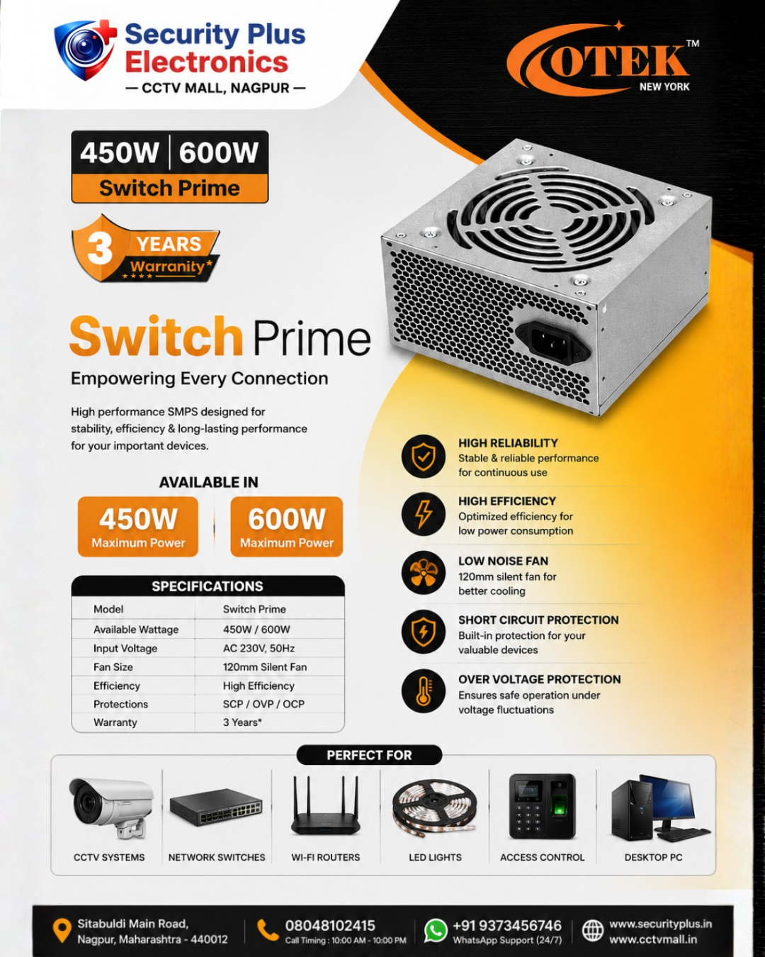 Power Your PC with OTEK SMPS – 450W & 600W Ready Stock at Security Plus