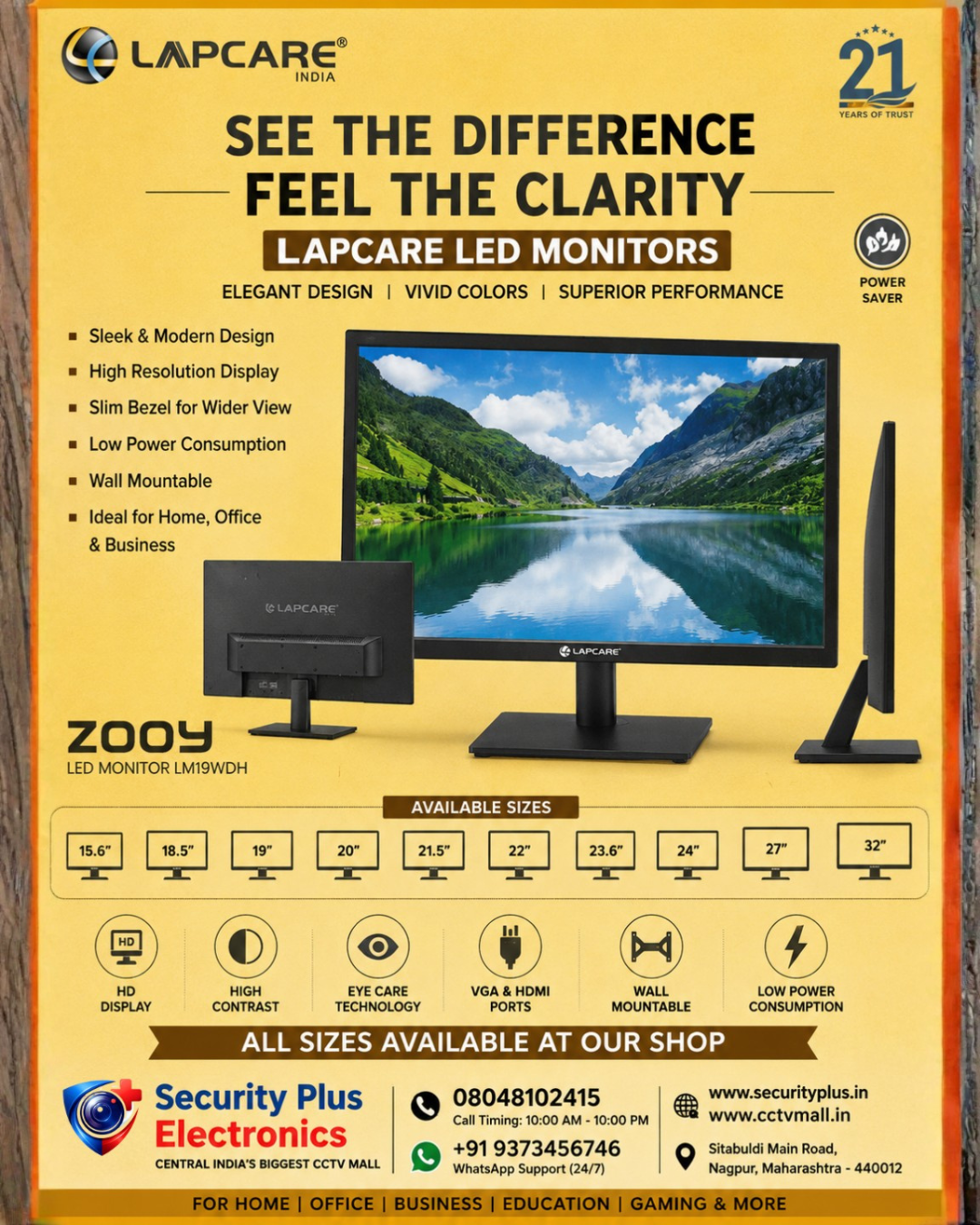 Lapcare ZOOY Series Monitors – All Models Available with 1-Year & 3-Year Warranty Options