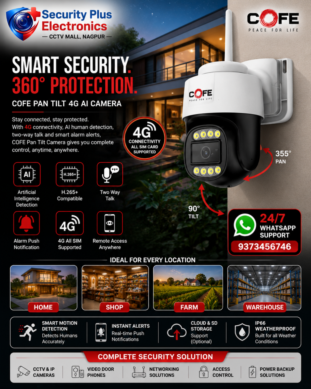 COFE 4G Smart PT Camera – 360° Wireless Security with Night Vision