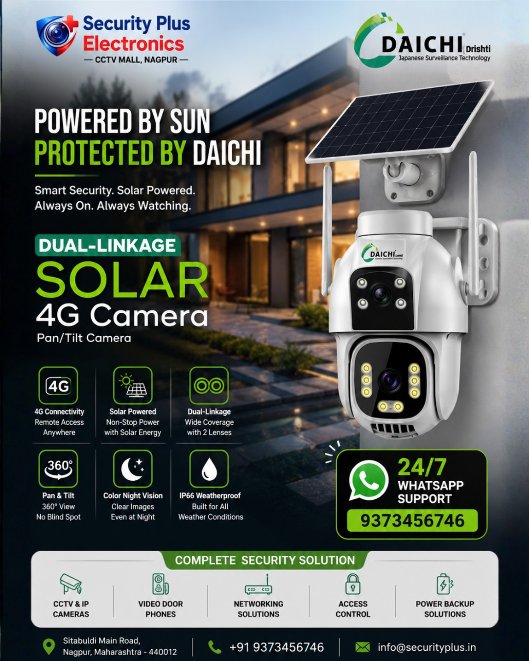 Daichi 4G Solar Dual Lens Camera – Smart 24×7 Security with 360° Pan & Tilt