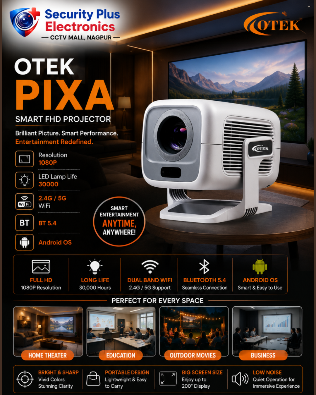 OTEK PIXA 1080P Projector – Big Screen Entertainment at an Affordable Price
