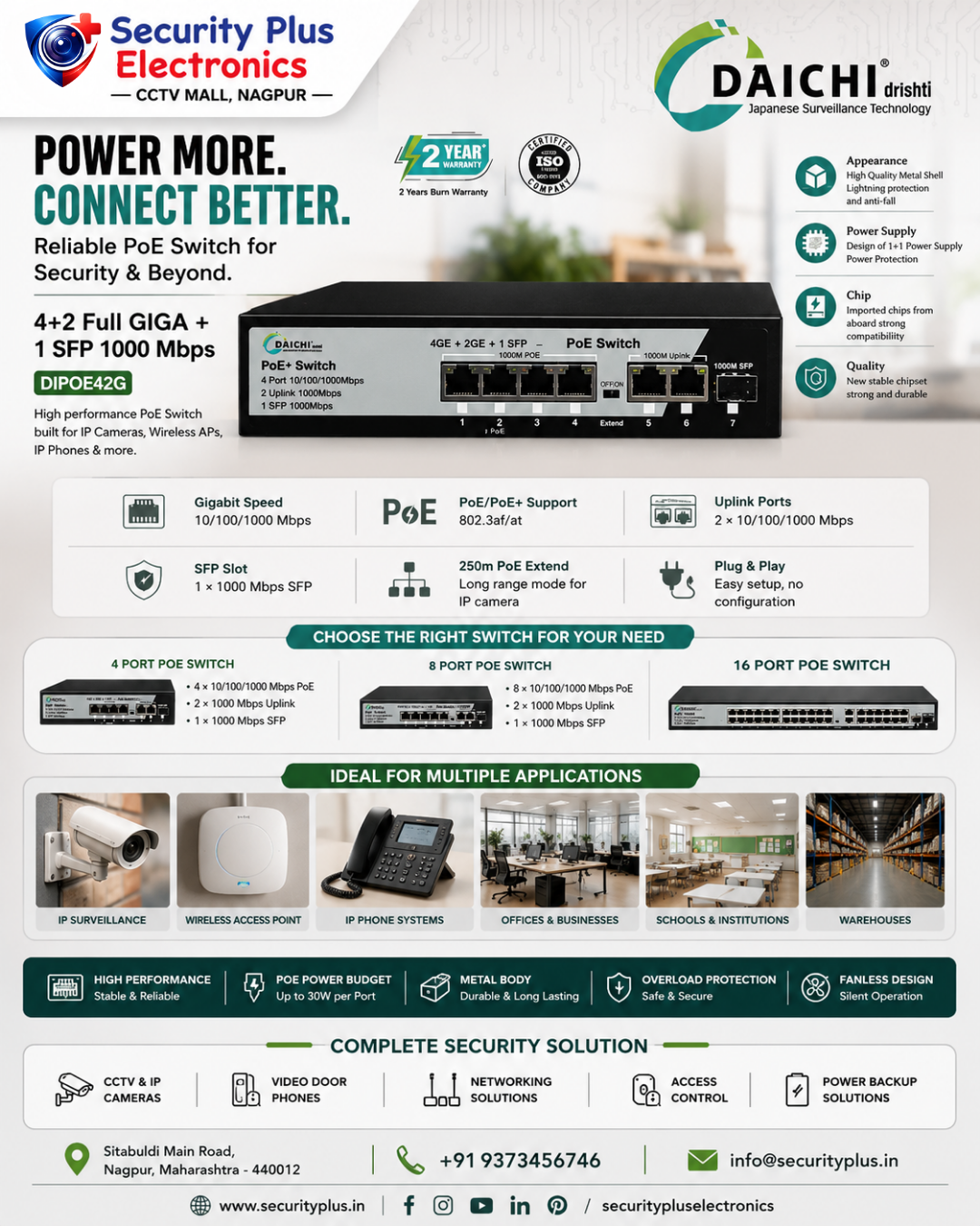 Daichi Smart PoE Switch 4+2 Port – Reliable Power & High-Speed Networking for CCTV Systems