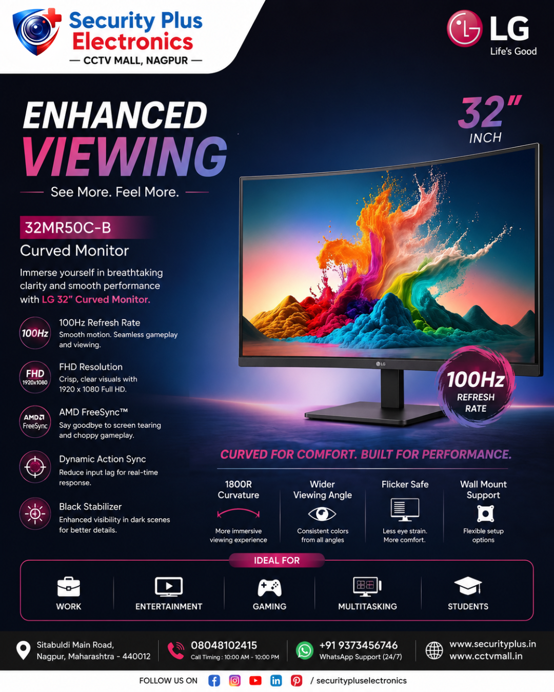 LG 32 Inch Curved Monitor – Immersive Display with 100Hz Refresh Rate