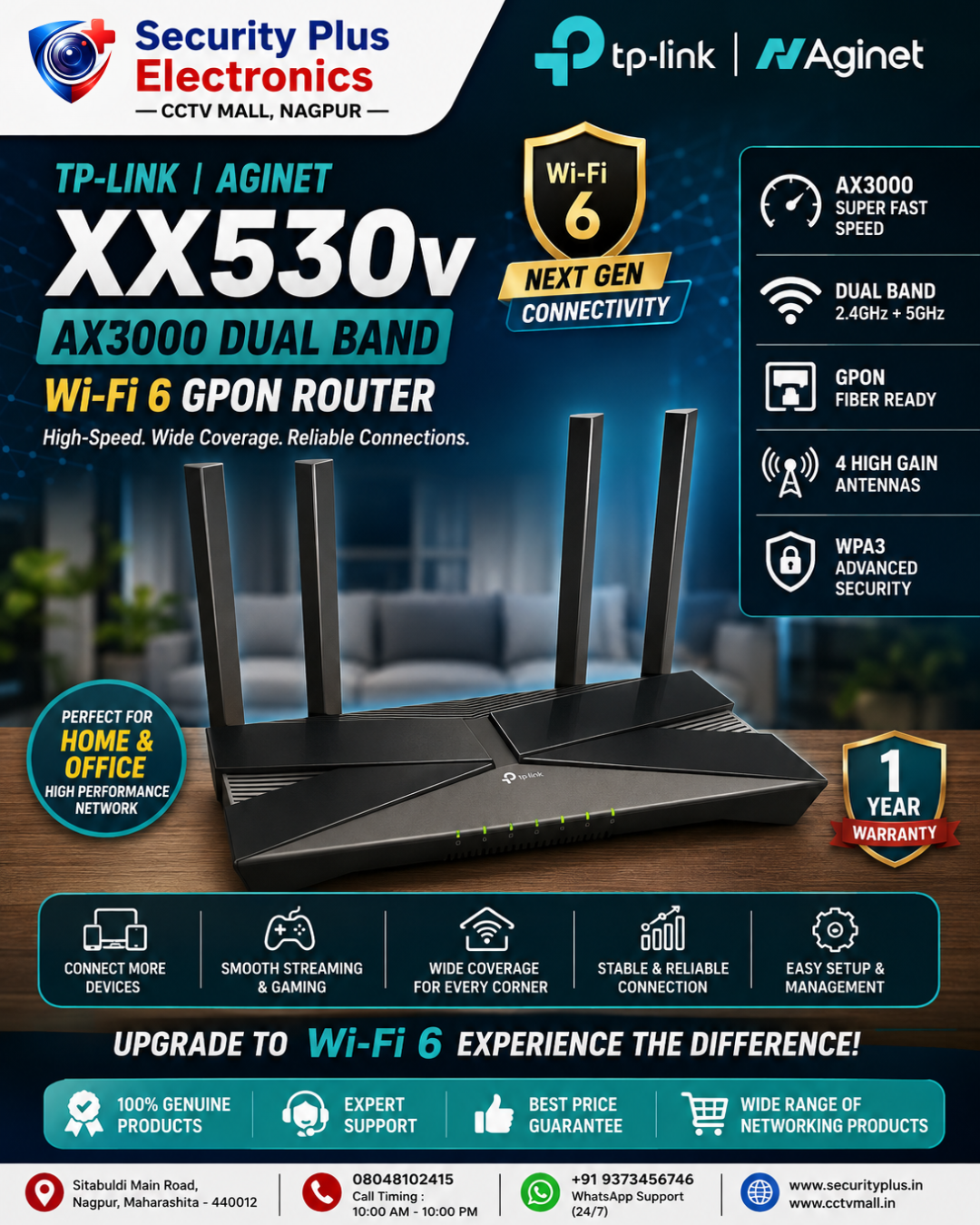 TP-Link Aginet XX530v AX3000 Dual Band Wi-Fi 6 Router – Next Generation Fiber Connectivity