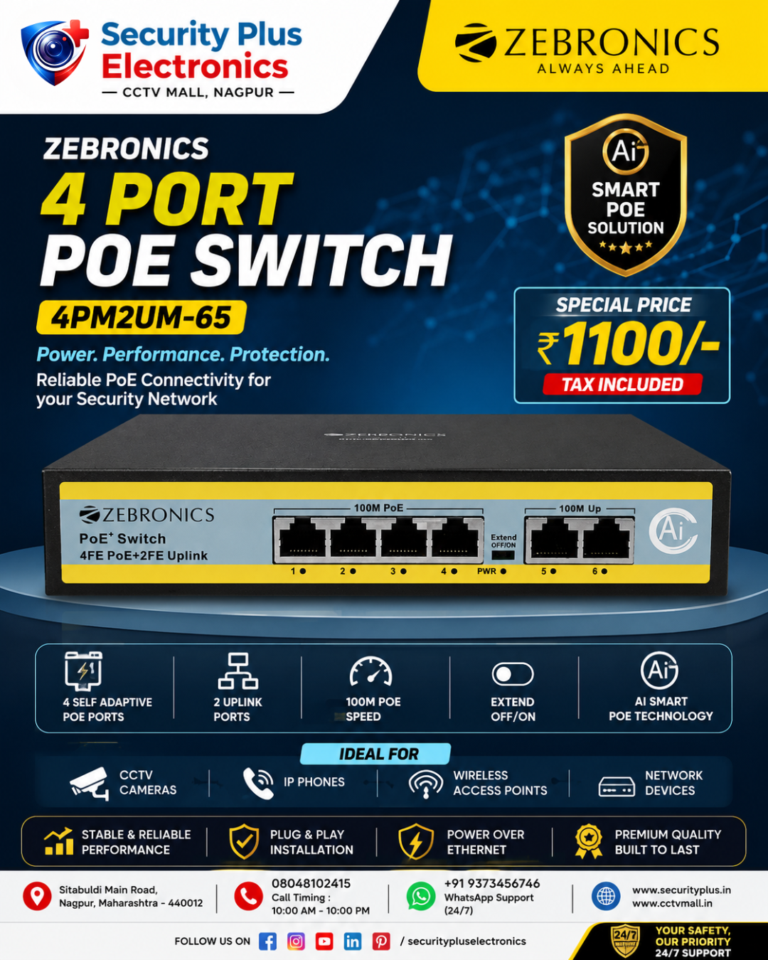 Zebronics 4-Port PoE Switch – Only ₹1100 at Our Store!