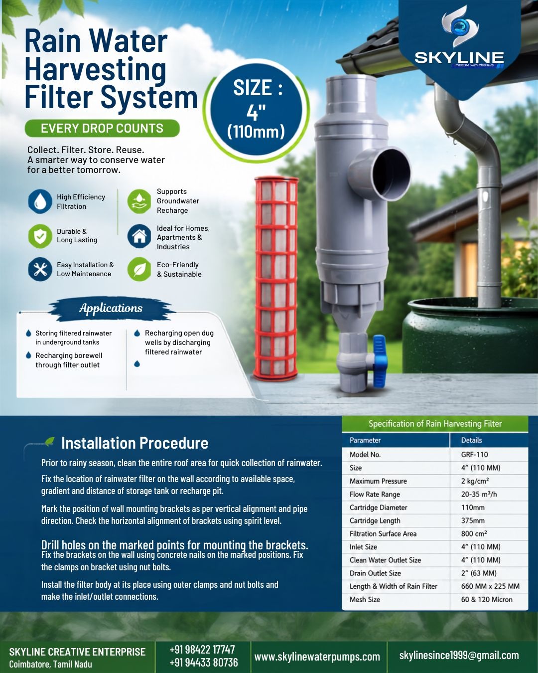 Skyline Rain Water Harvesting Filter System
