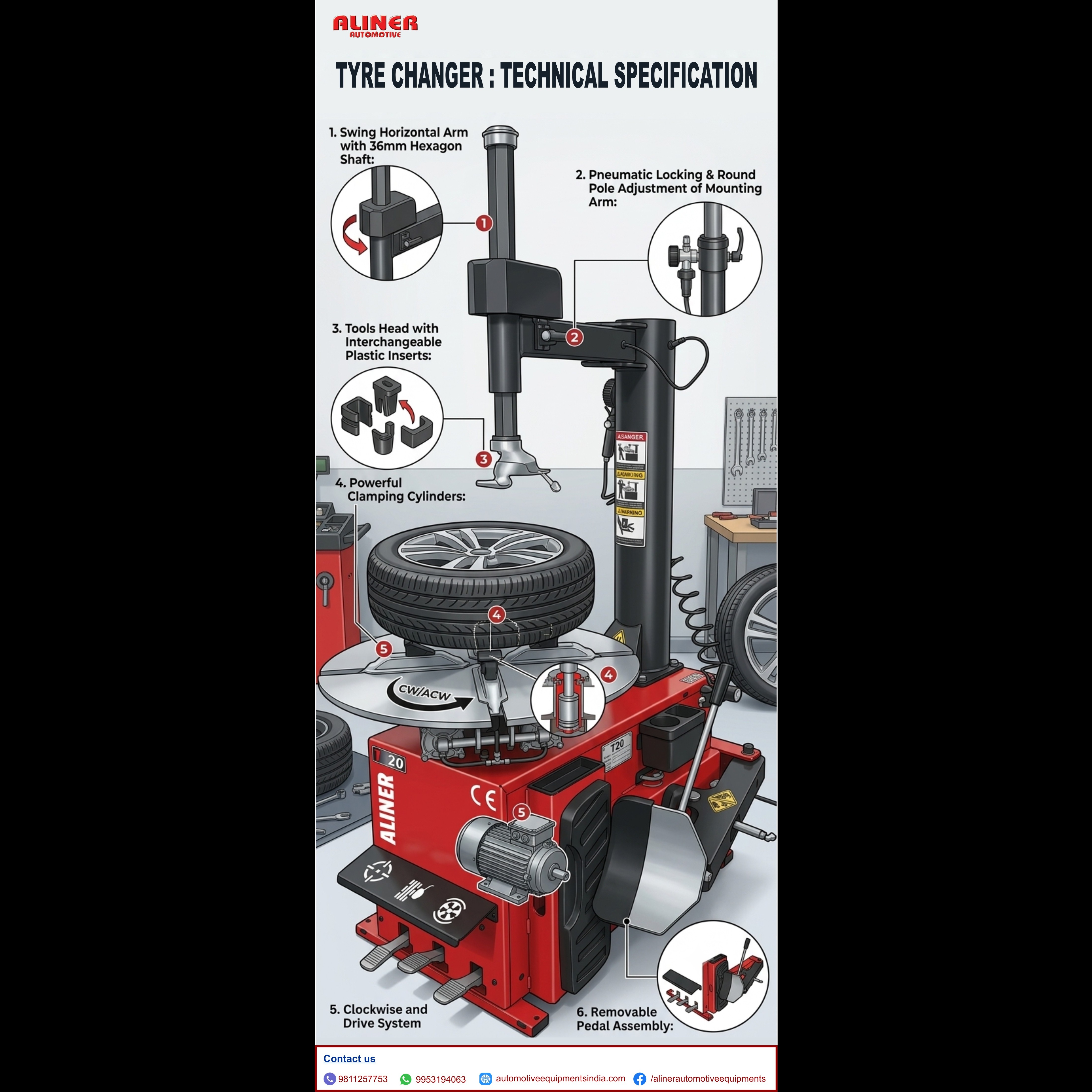 TYRE CHANGER:- TECHNICAL SPECIFICATION, TYRE CHANGER, TYRE CHANGE, TIRECHANGE, TYRE CHANGER MACHINE