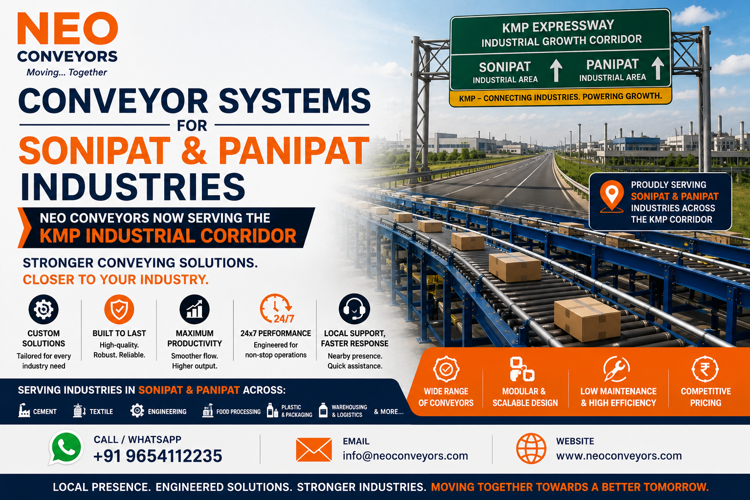 Conveyor Systems for Sonipat & Panipat Industries — Neo Conveyors Now Serving the KMP Industrial Cor