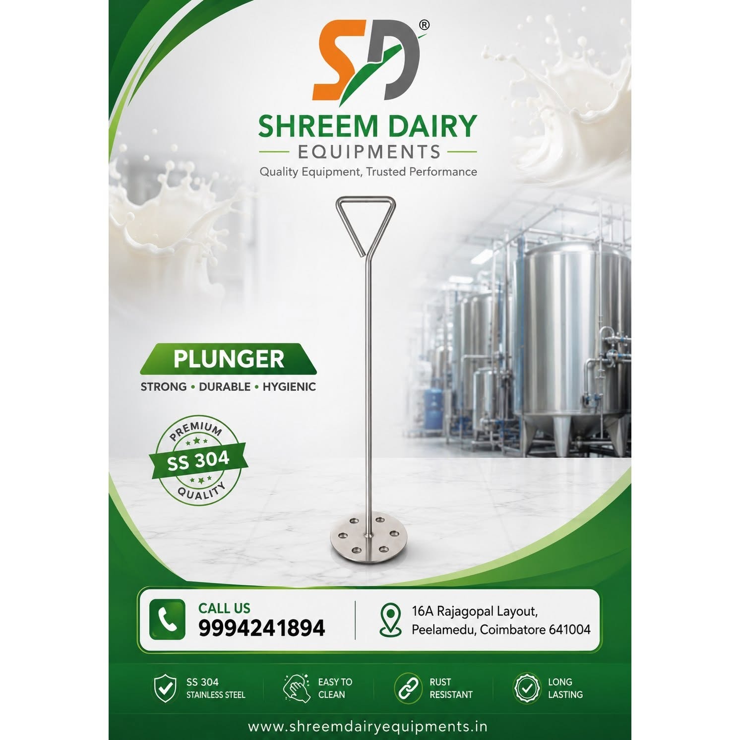 ஸ்டெயின்லெஸ் ஸ்டீல் பால் பிளஞ்சர்/Stainless Steel Milk Plunger/Milk Mixing Plunger/பால் கலக்கும் பிள