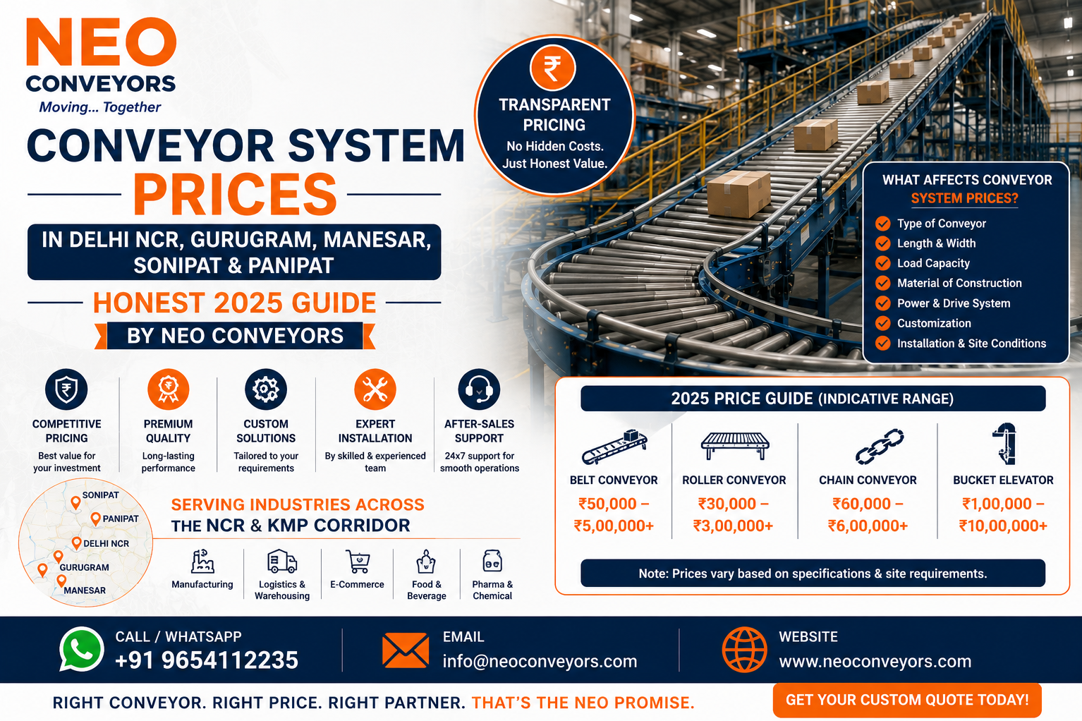 Conveyor System Prices in Delhi NCR, Gurugram, Manesar, Sonipat & Panipat — Honest 2025 Guide by Neo