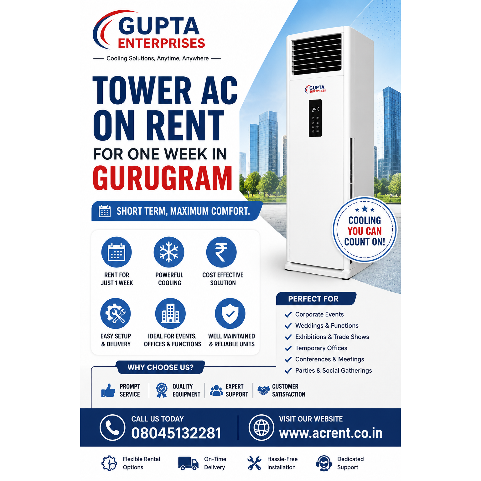 Tower AC on Rent for One Week in Gurugram | Gupta Enterprises