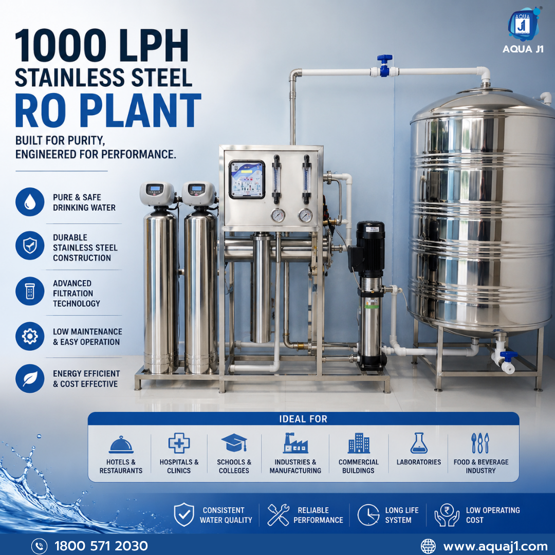 1000 LPH Stainless Steel RO Plant Manufacturer Pune | Aqua J1 Technologies