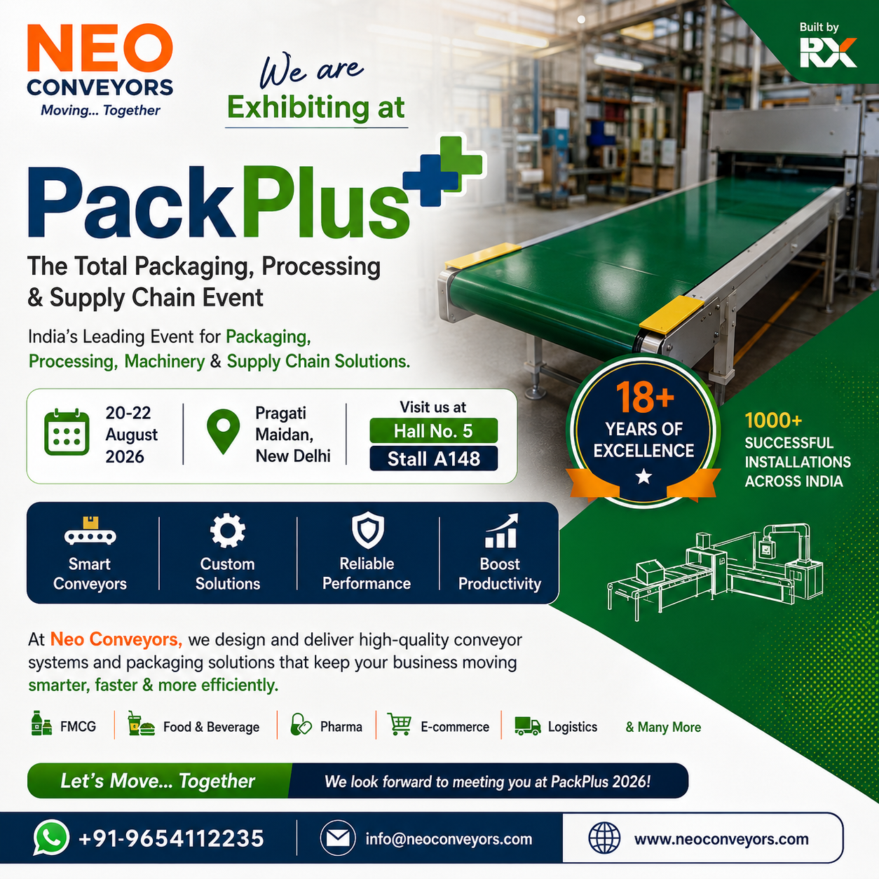 Neo Conveyors at PackPlus 2026 – Hall 5, Stall A148