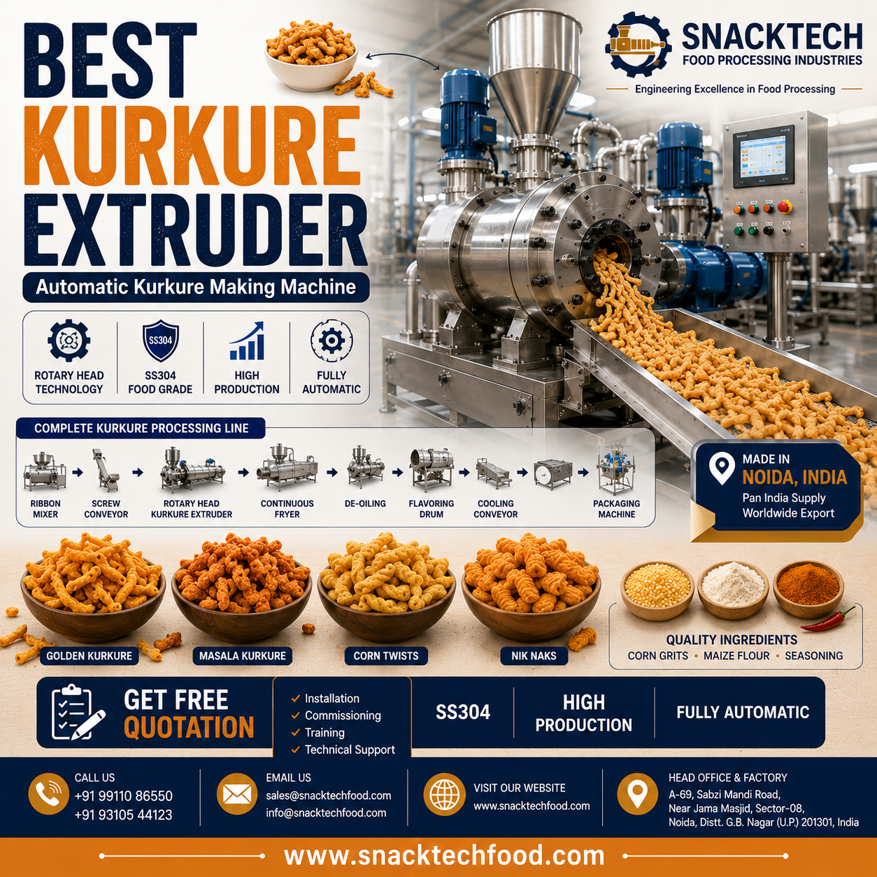 Best Kurkure Extruder Manufacturer in India | Automatic Kurkure Making Machine | Noida