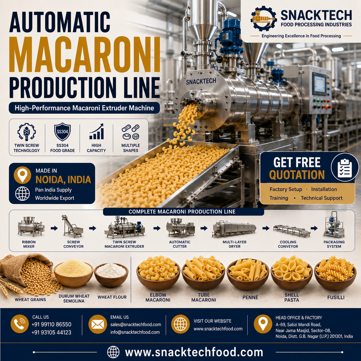 Automatic Macaroni Production Line Manufacturer in India | Macaroni Extruder Machine | Noida