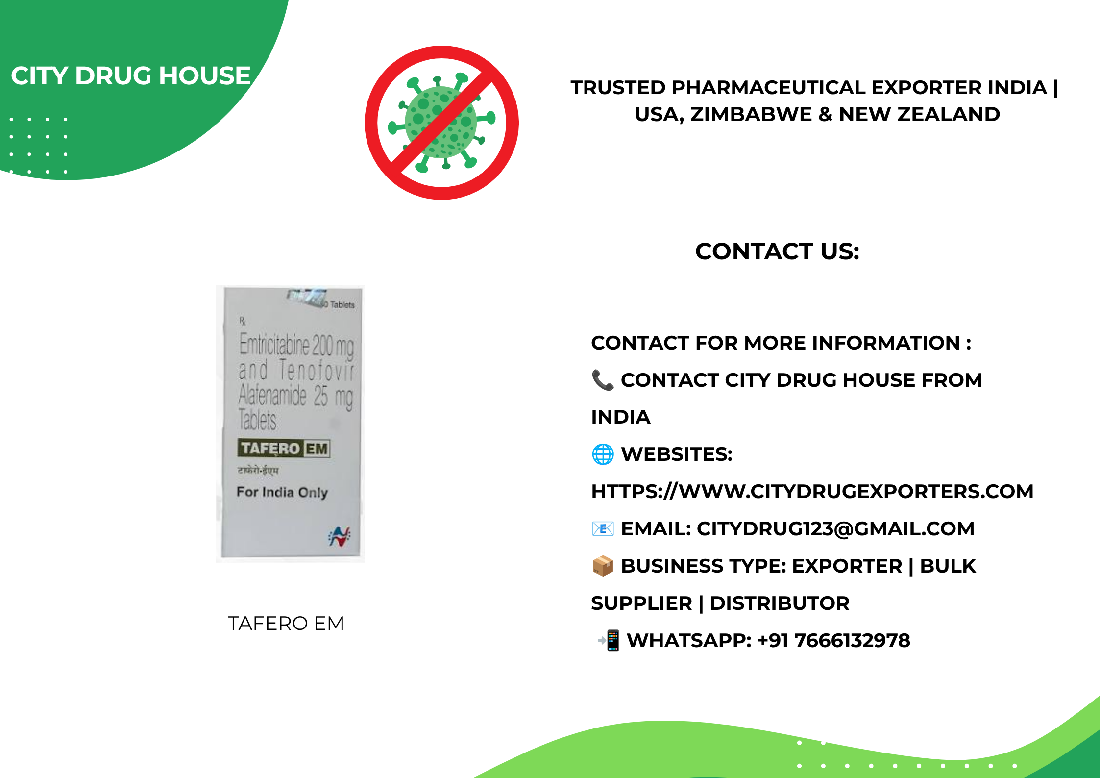 Tafero-EM Exporter to USA, NZ & Zimbabwe | City Drug House