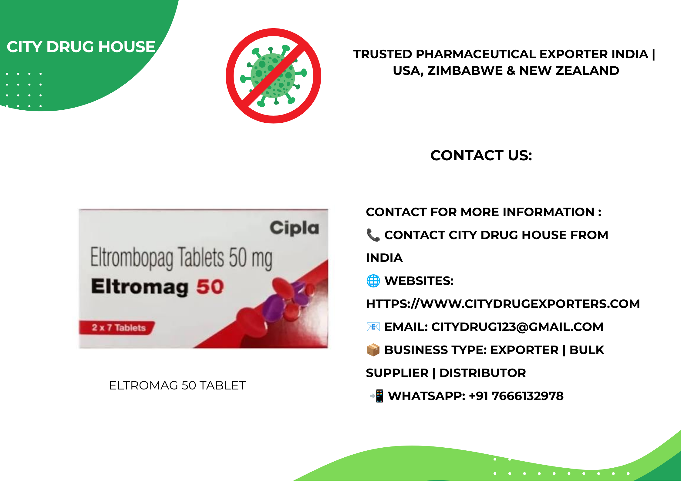 Eltromag 50 Exporter to USA, NZ & Zimbabwe | City Drug House