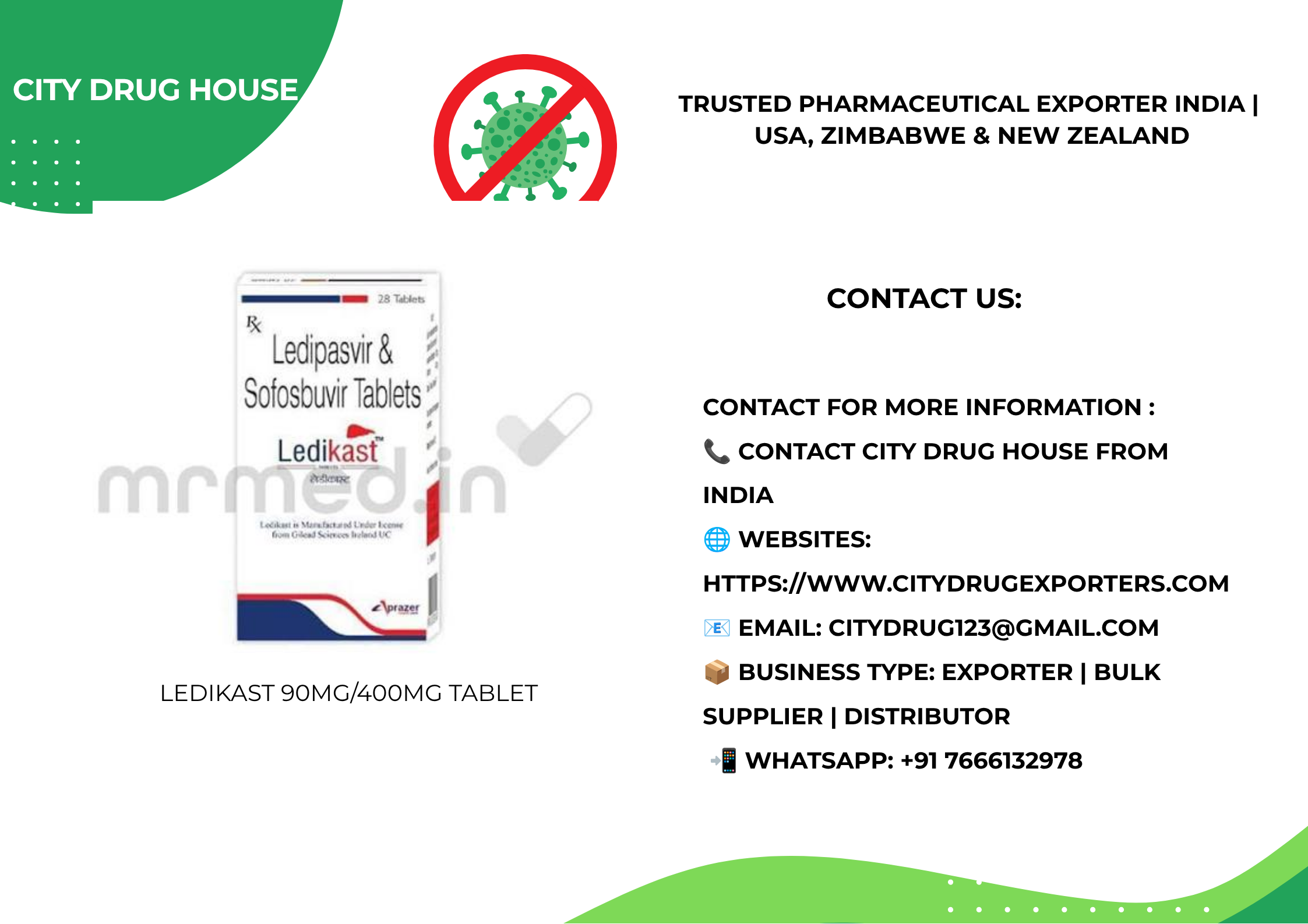 Ledikast 90mg/400mg Tablet Exporter & Supplier | City Drug House